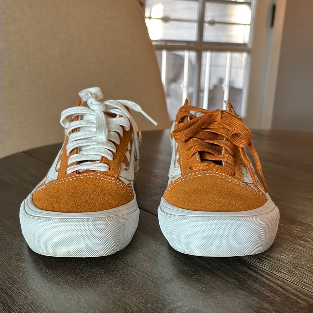 Men’s Vans Checkerboard Old Skool Pro Shoes Golden Oak - Picture 4 of 7